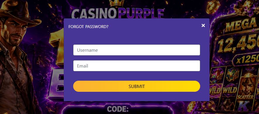 Use the forgot password form to recover access to your Casino Purple account