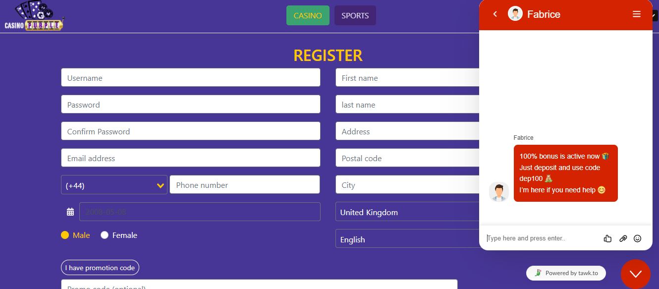 Register a new account and get help via live chat